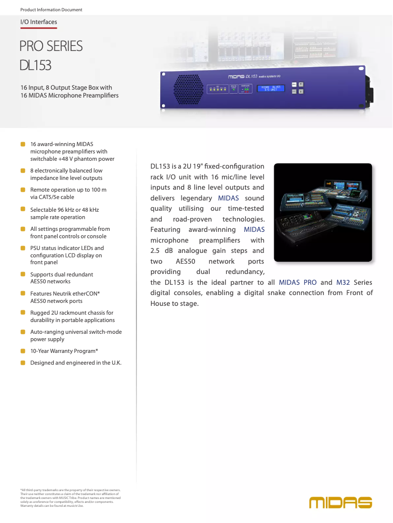 Page 1 de la notice Fiche technique Midas DL153
