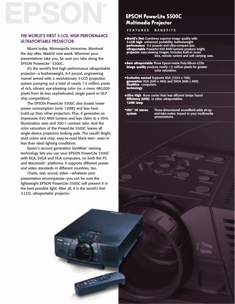 Page 1 de la notice Brochure Epson PowerLite 5500c