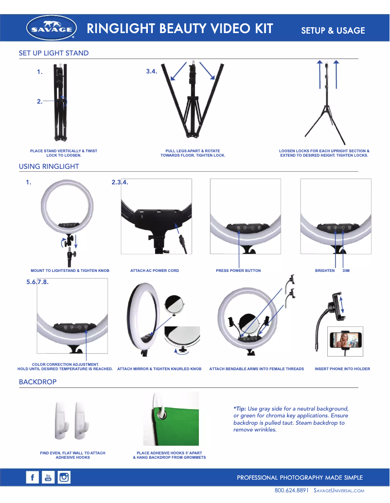 Page n°1 - Manuel utilisateur Savage Ring Light Beauty Video Kit