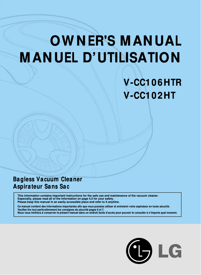 Page 1 de la notice Manuel utilisateur LG V-CC106HTR