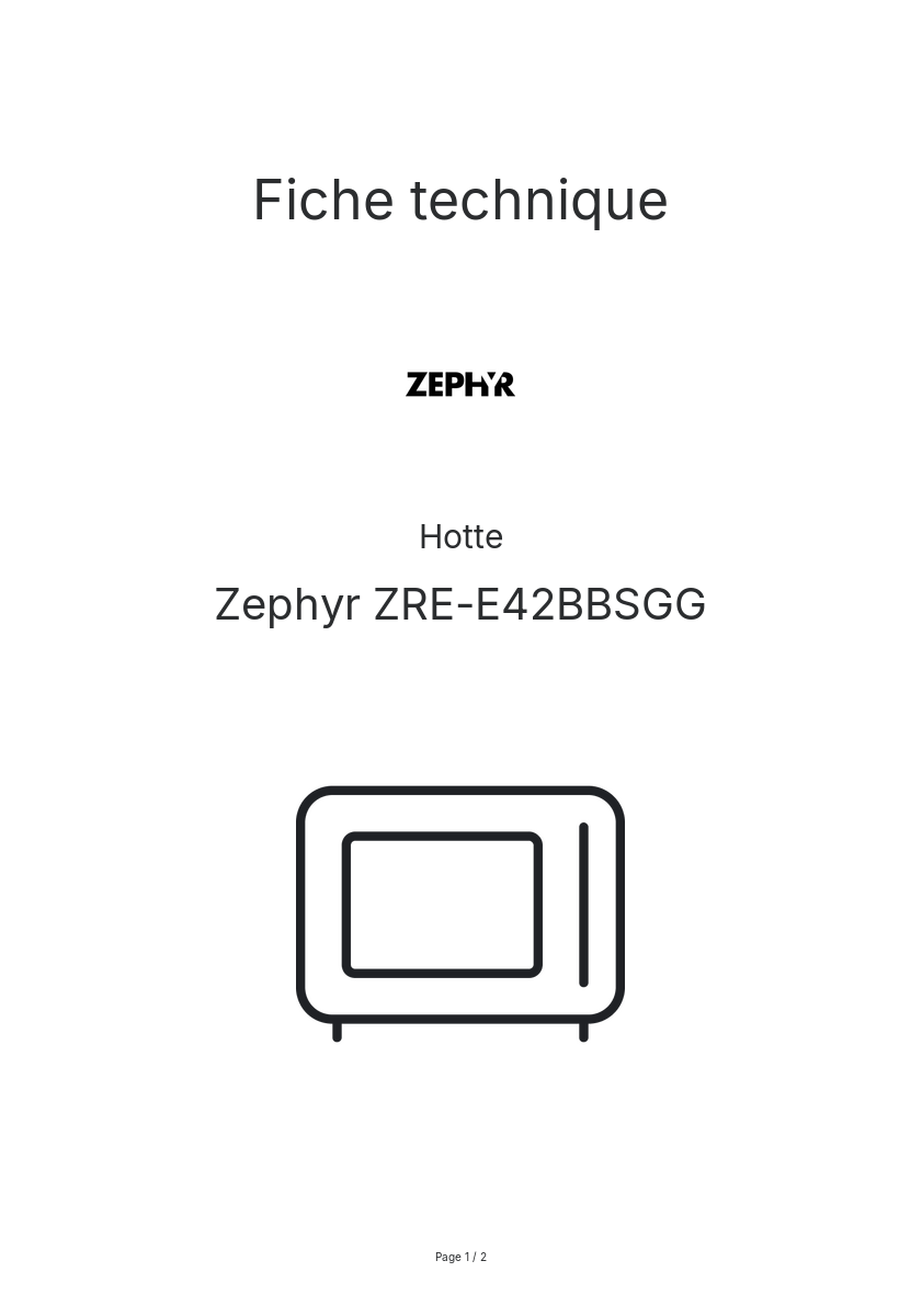 Page n°1 - Fiche technique Zephyr ZRE-E42BBSGG