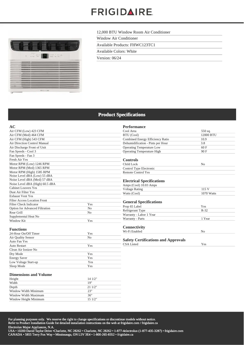 Image de la première page du manuel de l'appareil FHWC123TC1