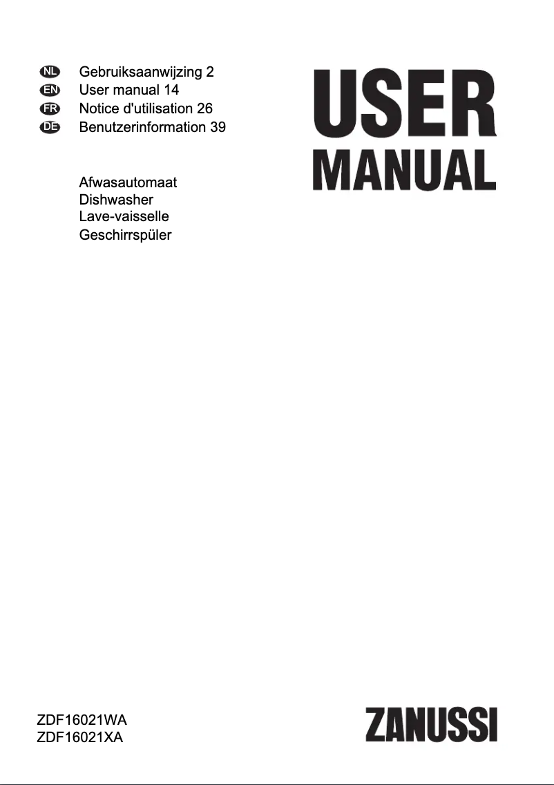 Página 1 del manual Manual de usuario Zanussi ZDF16021XA