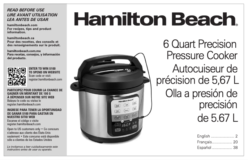 Page 1 de la notice Manuel utilisateur Hamilton Beach 34506