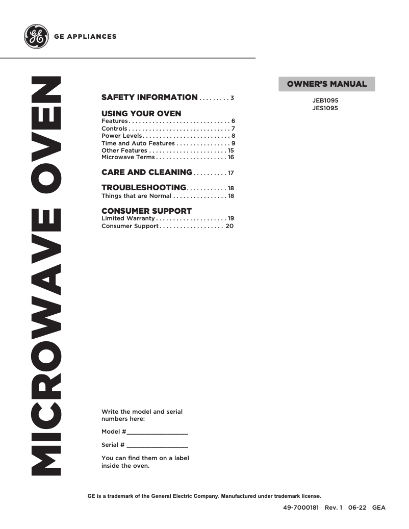 Imagen de la primera página del manual del dispositivo JEB1095STSS