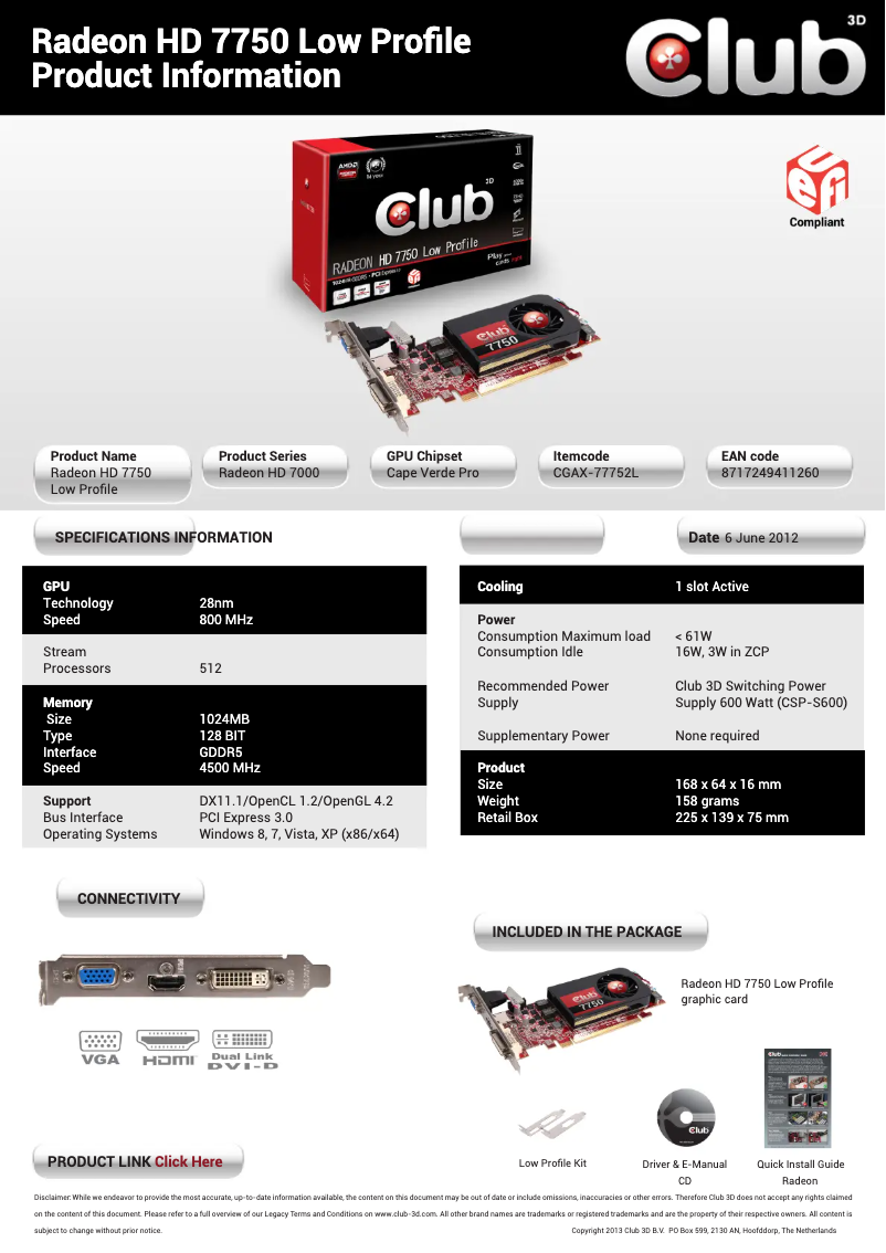 Image de la première page du manuel de l'appareil Radeon HD 7750 Low Profile