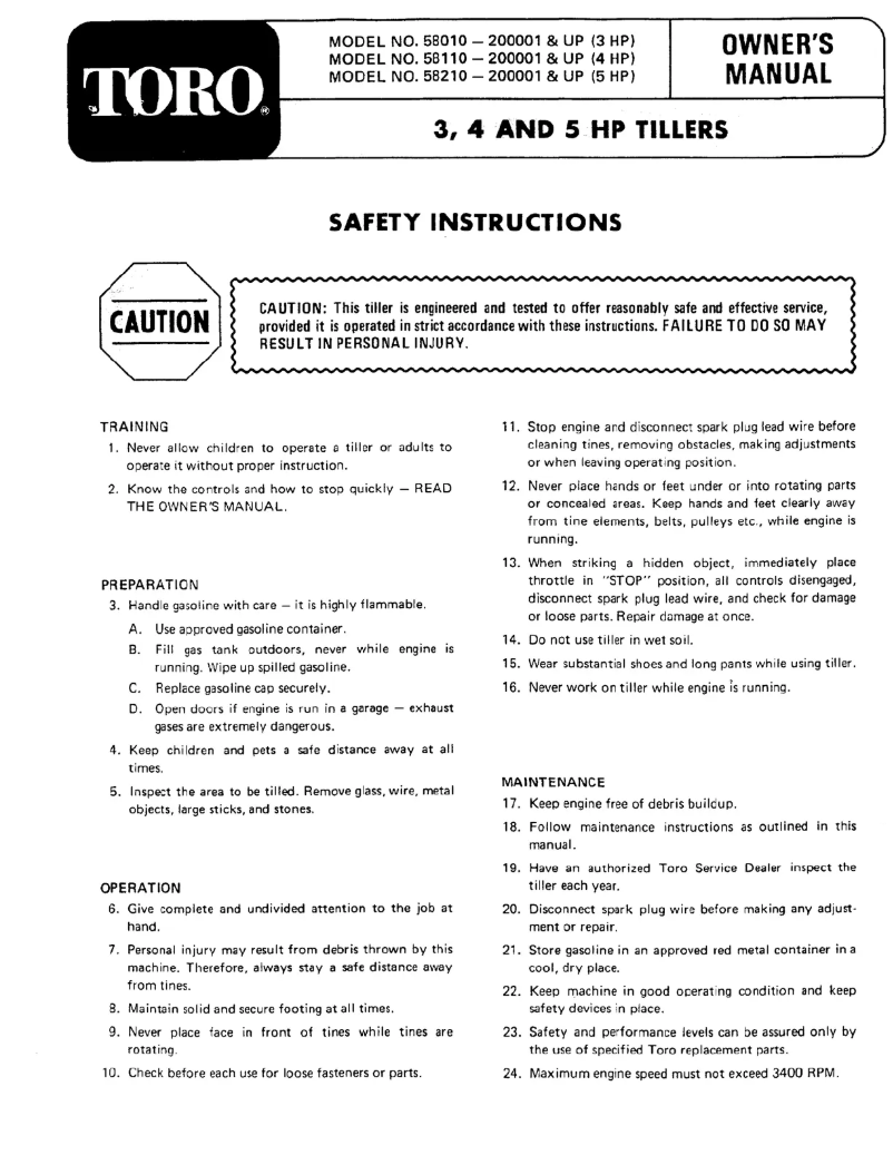 Page n°1 - Manuel utilisateur Toro 58010