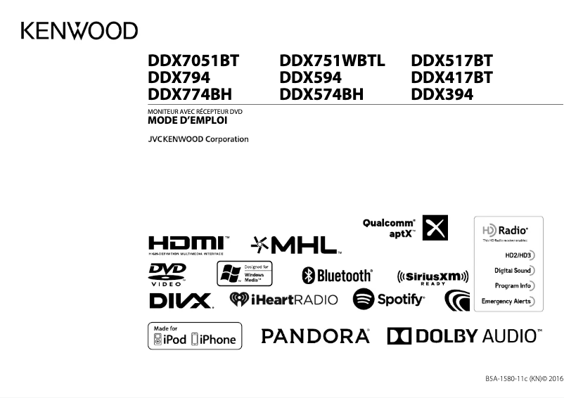 Page 1 de la notice Manuel utilisateur Kenwood DDX417BT