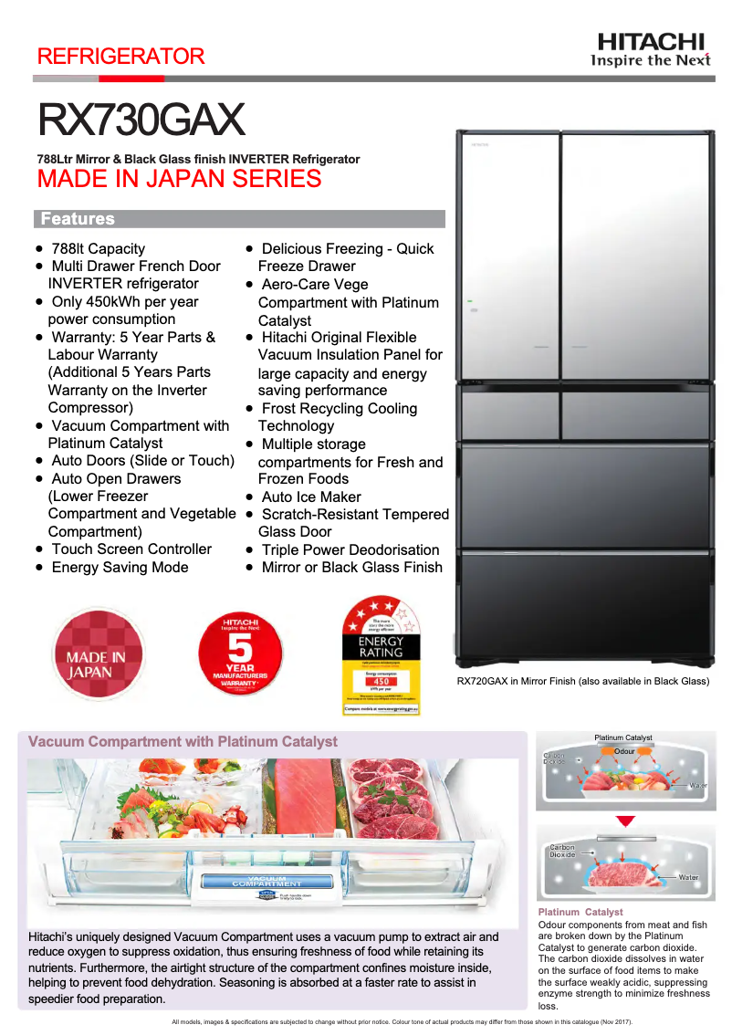 Page 1 de la notice Fiche technique Hitachi RX730GAX