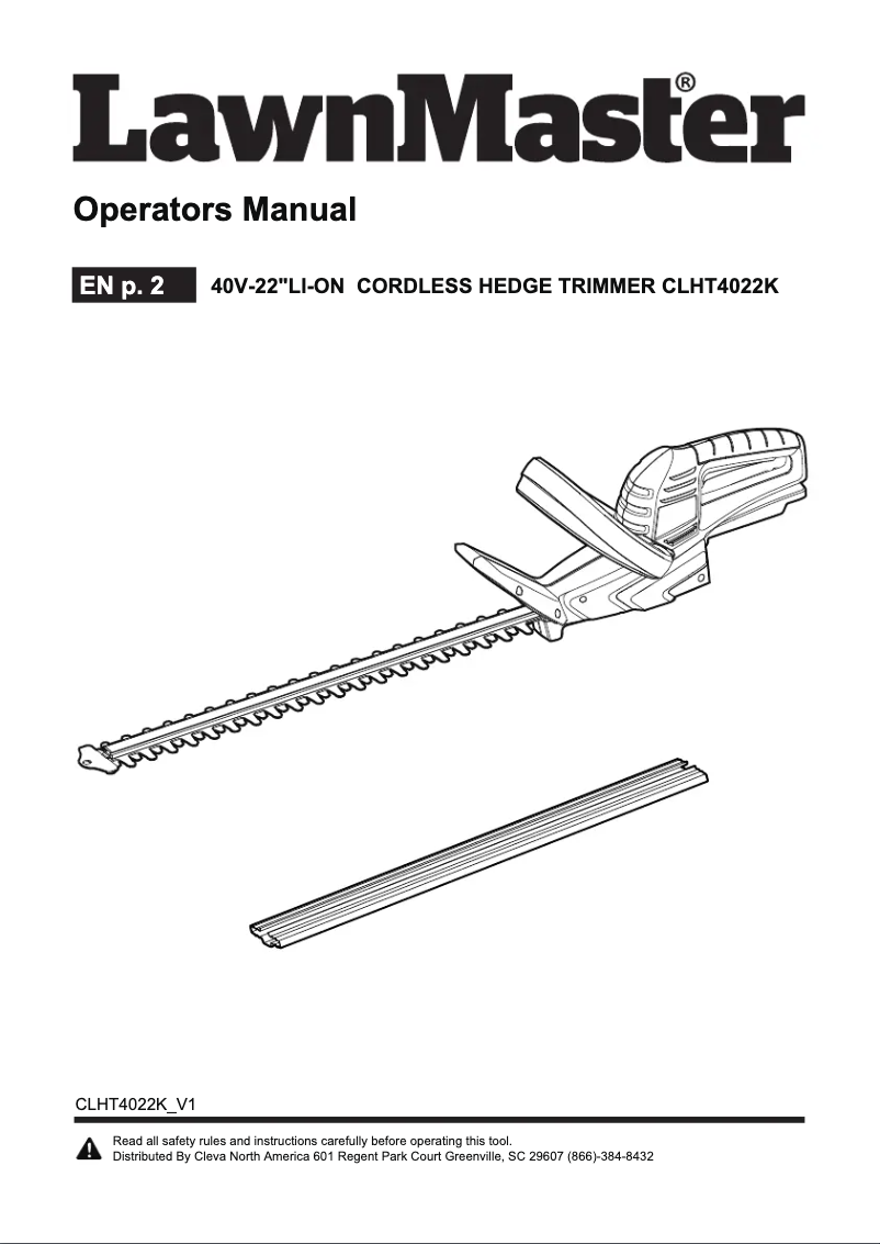 Page 1 de la notice Manuel utilisateur LawnMaster CLHT4022K
