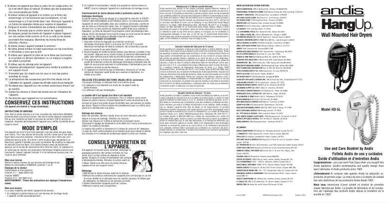 Page n°1 - Manuel utilisateur Andis HD-5
