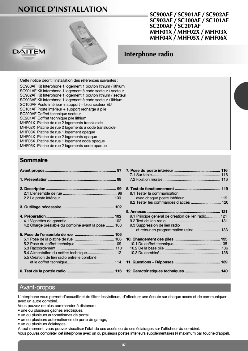 Page 1 of the manual Installation Guide Hager MHF03X