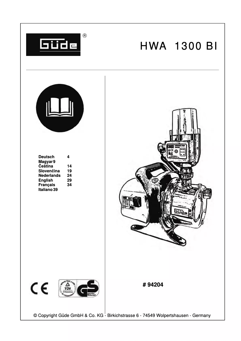 Page 1 de la notice Manuel utilisateur Güde HWA 1300 BI