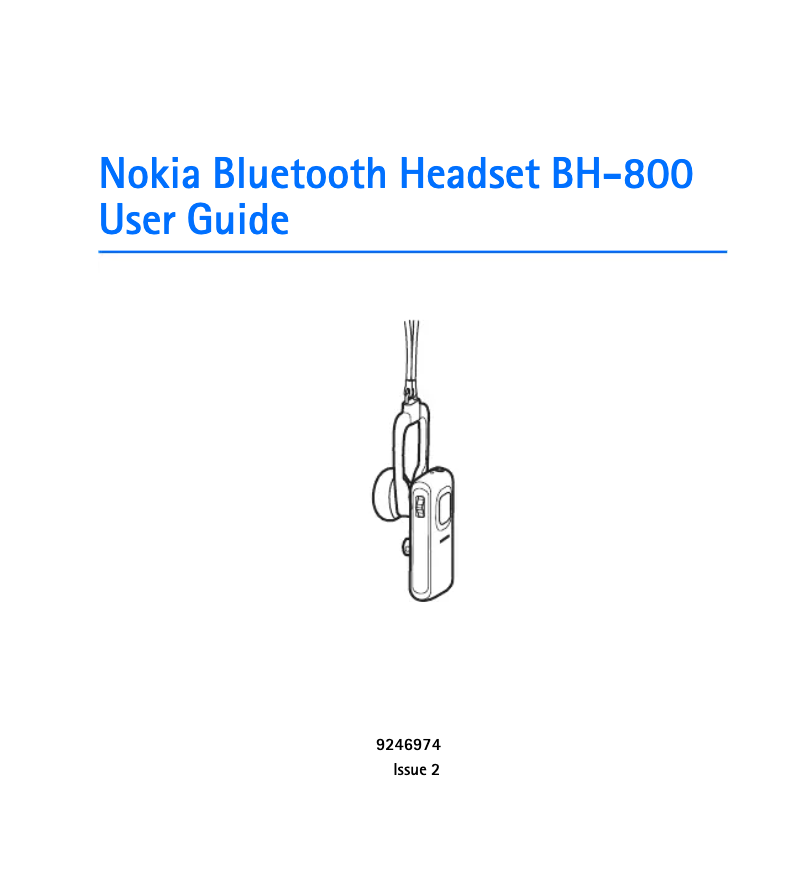 Page n°1 - Manuel utilisateur Nokia BH-800