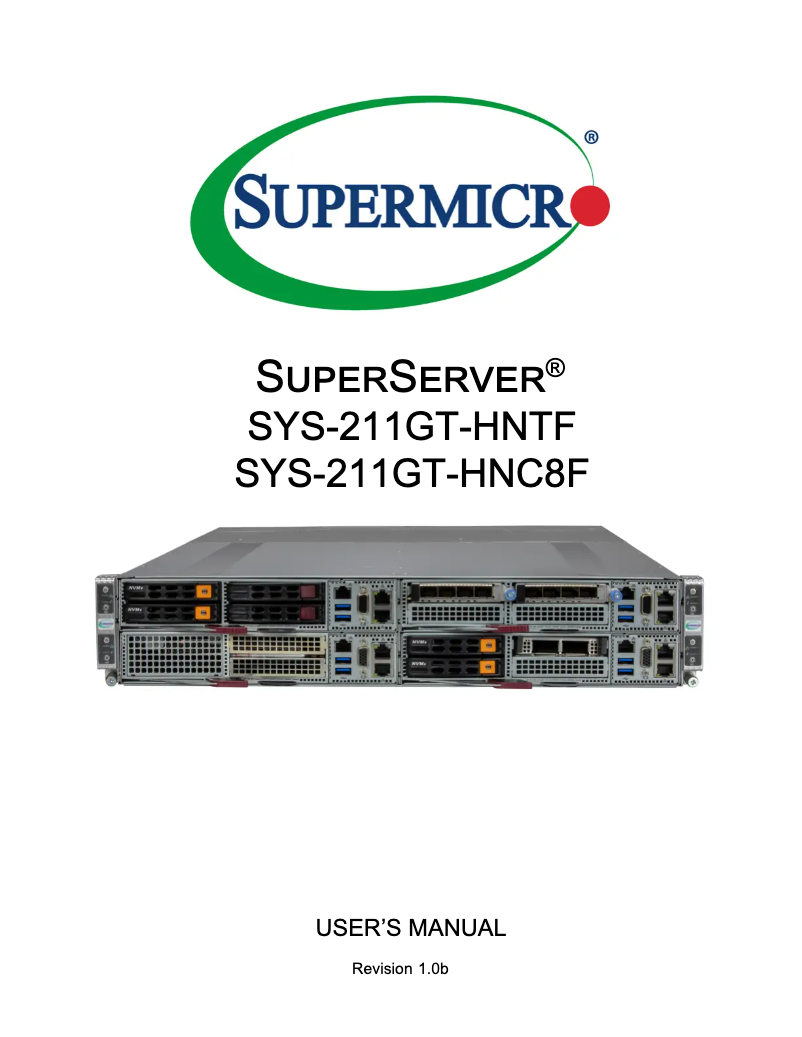 Page 1 de la notice Manuel utilisateur Supermicro SuperServer SYS-211GT-HNTF