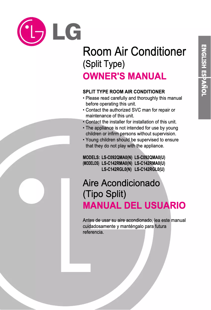 Page 1 de la notice Manuel utilisateur LG LSUC092QMA0