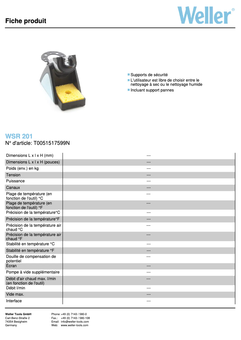 Page n°1 - Fiche technique Weller WSR 201