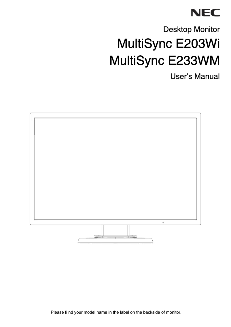 Page n°1 - Mode d'emploi NEC MultiSync E203Wi