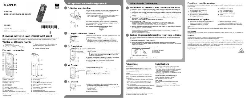 Page 1 de la notice Manuel utilisateur Sony ICD-PX232
