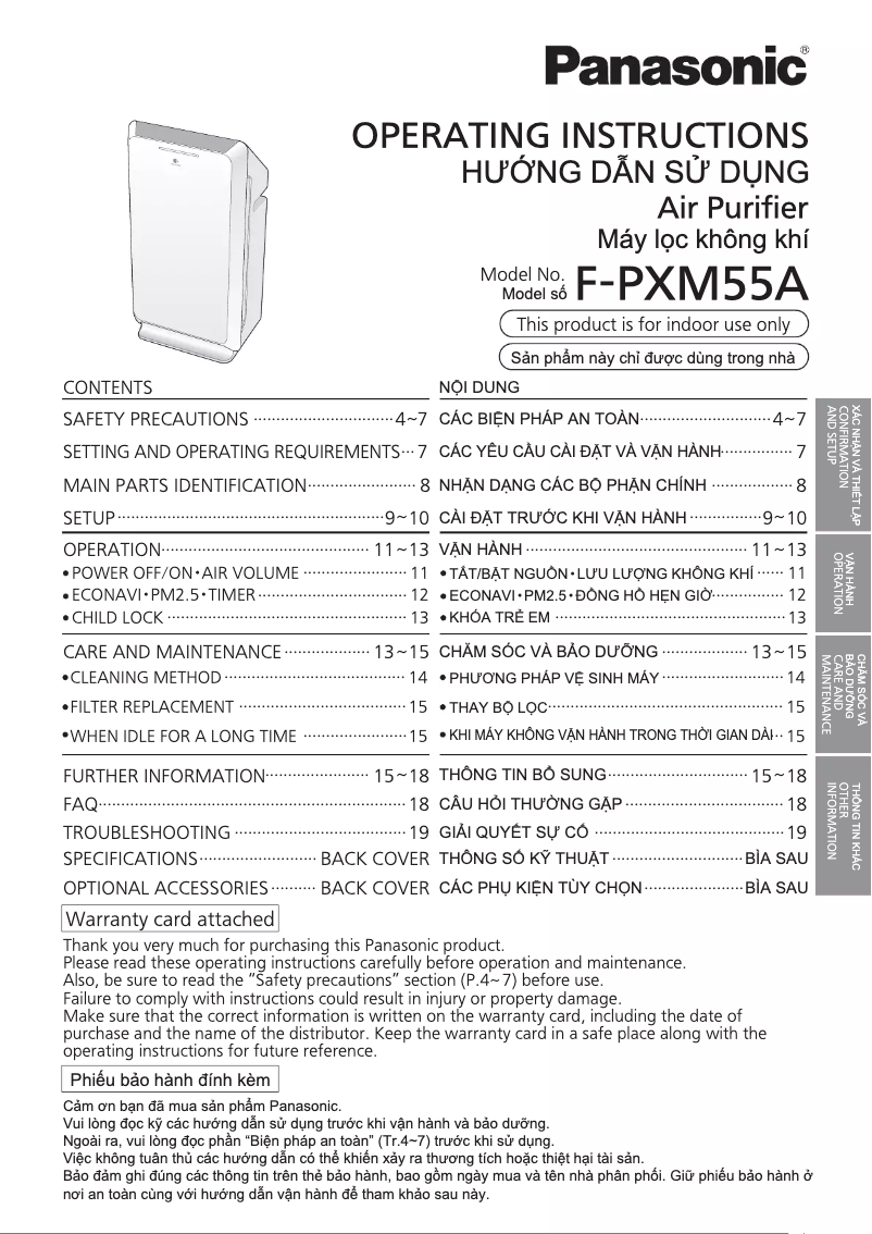Page 1 de la notice Manuel utilisateur Panasonic F-PXM55A