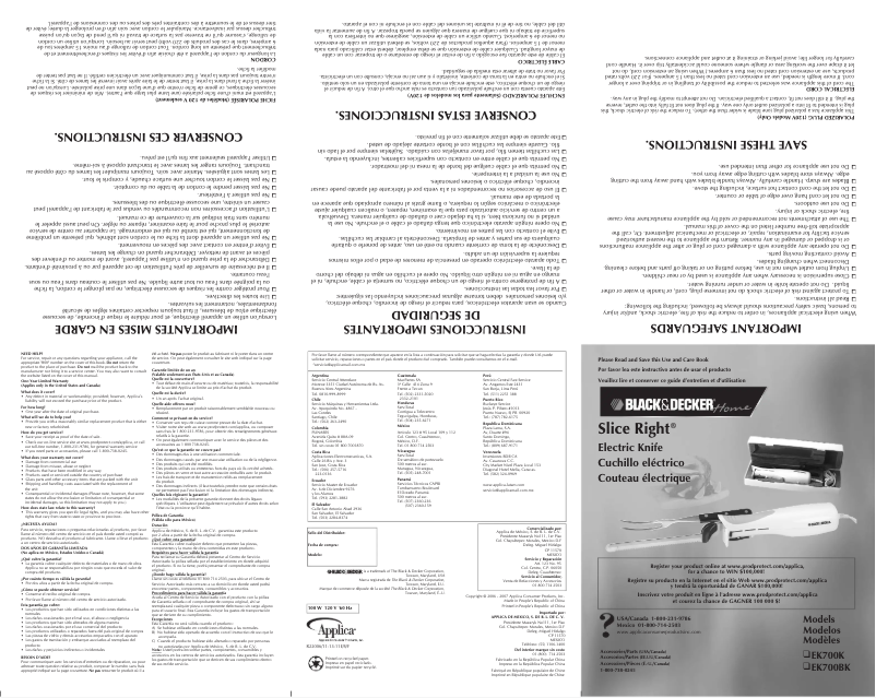 Page 1 de la notice Manuel utilisateur Black & Decker EK700BK