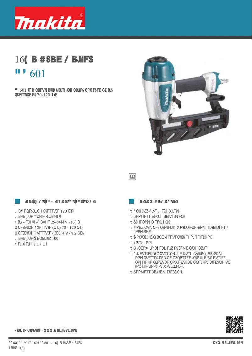 Page n°1 - Fiche technique Makita AF601