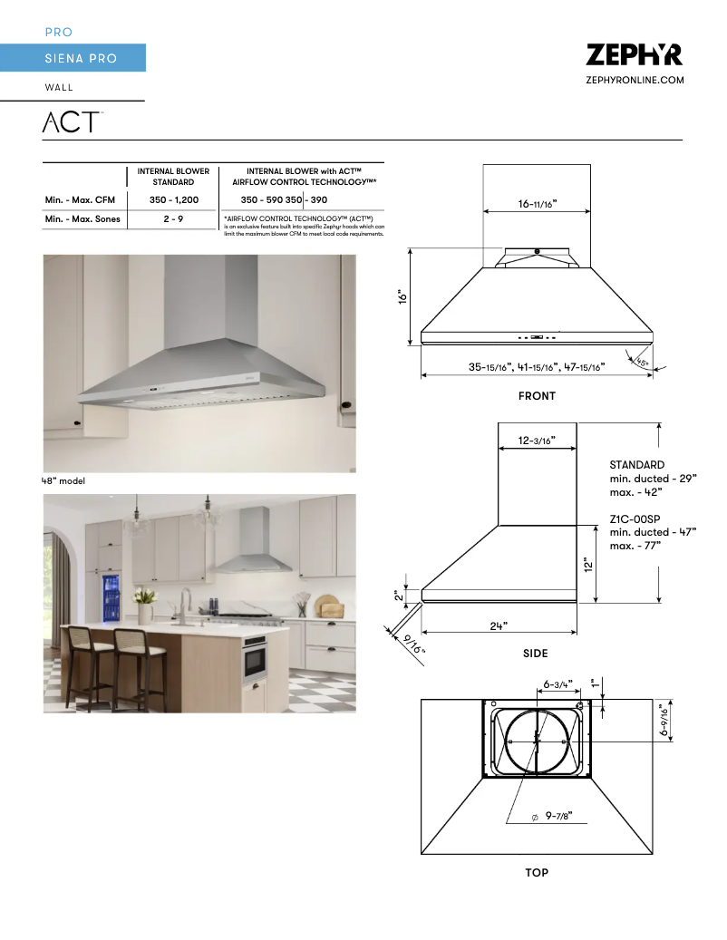 Page 1 de la notice Fiche technique Zephyr ZSP-E48DS