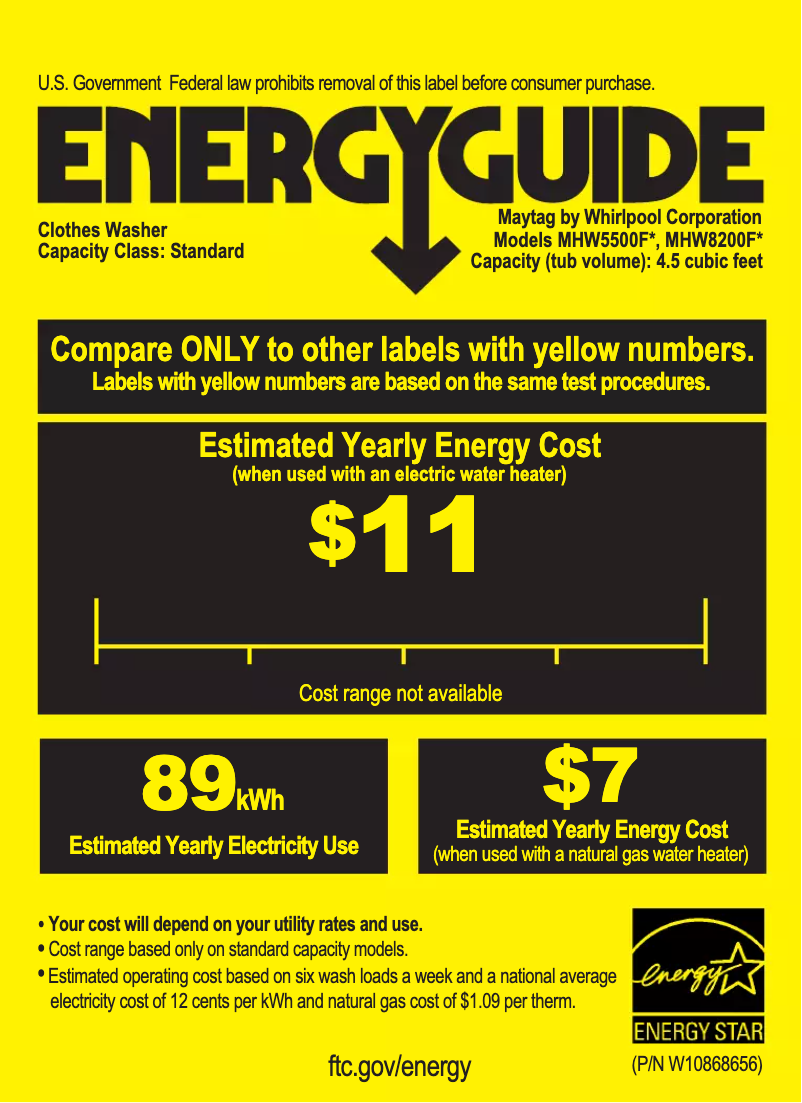 Page n°1 - Label énergétique Maytag MHW8200FW