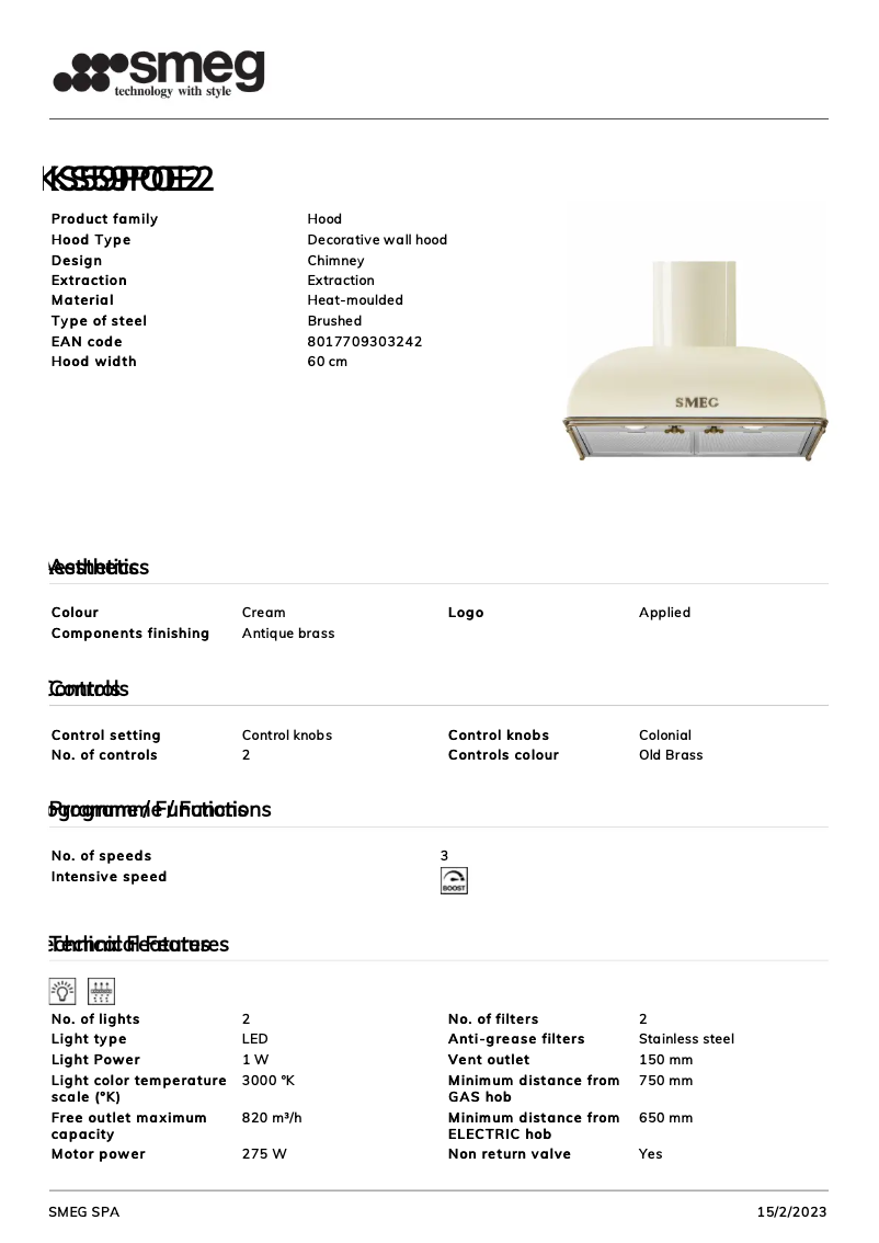 Page 1 de la notice Brochure Smeg KS59POE2