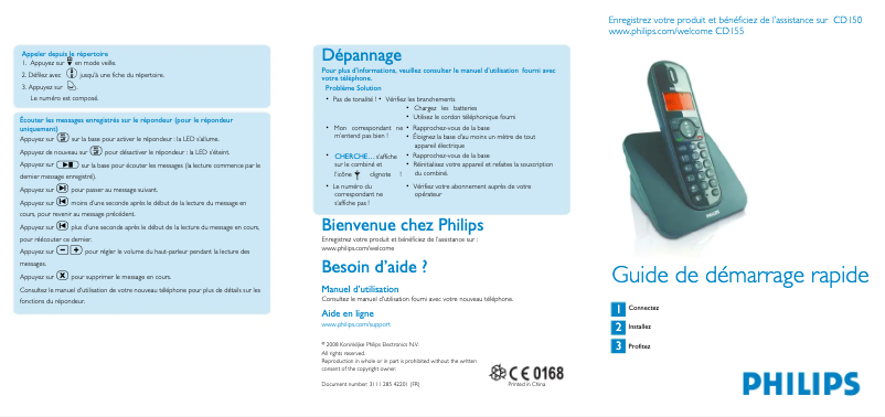 Page 1 of the manual Quick Start Guide Philips Perfect sound CD1503B