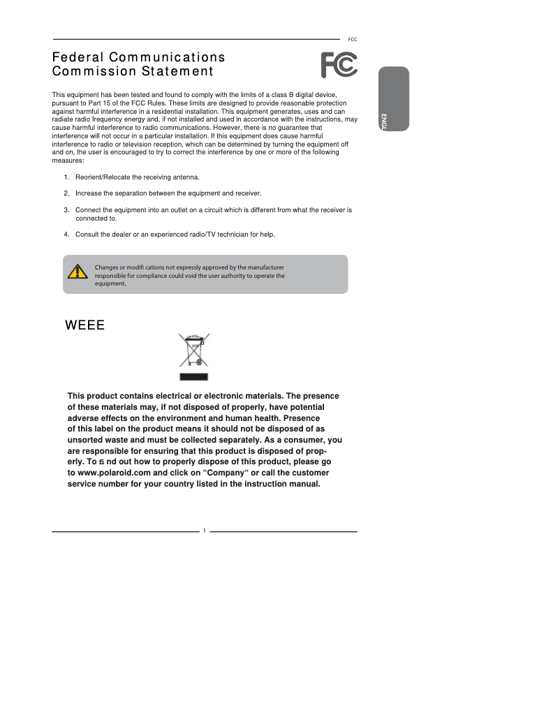 Page n°1 - Manuel utilisateur Polaroid FLM-3734B