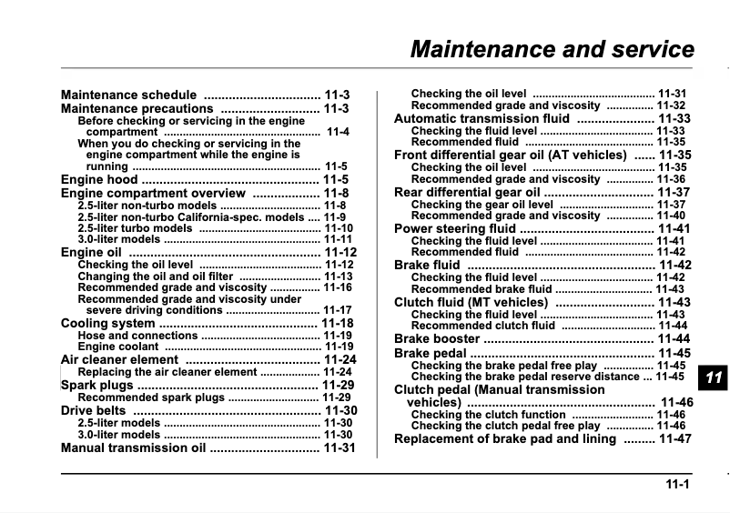 Page 1 de la notice Manuel d'utilisation et d'entretien Subaru Legacy (2005)