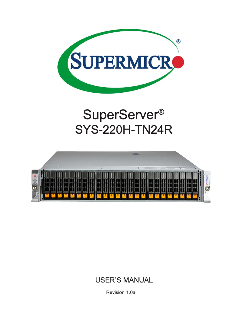 Page 1 de la notice Manuel utilisateur Supermicro SuperServer SYS-220H-TN24R