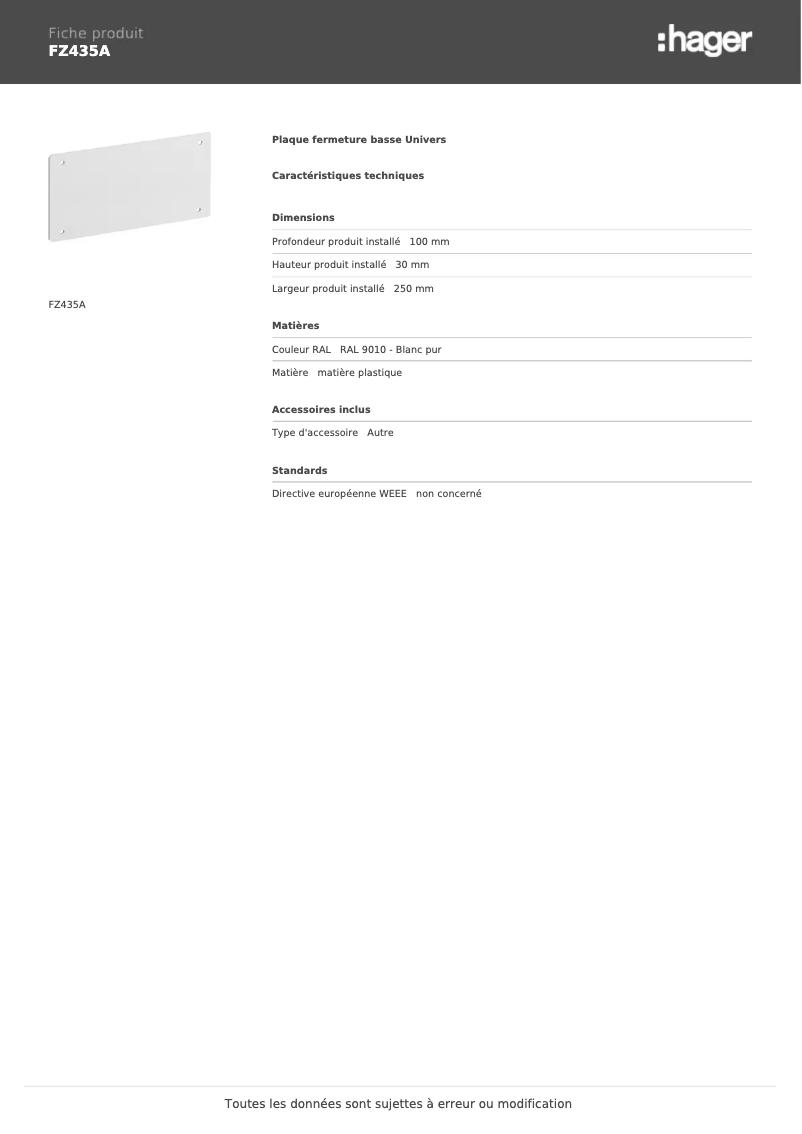 Page n°1 - Manuel utilisateur Hager FZ435A