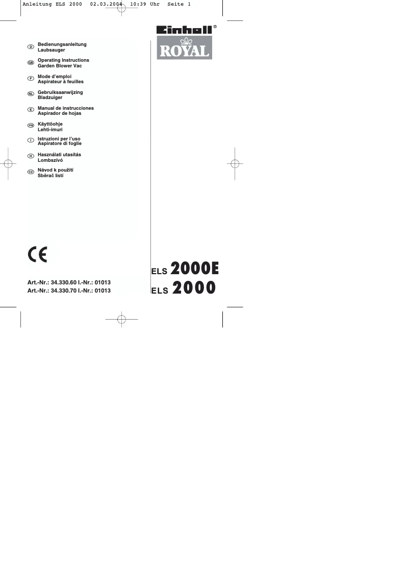 Page n°1 - Manuel utilisateur Einhell ELS 2000 E