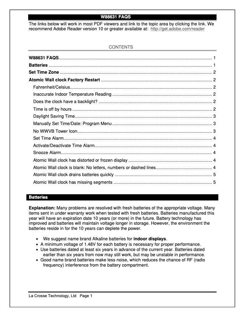 Page n°1 - FAQ La Crosse Technology W88631