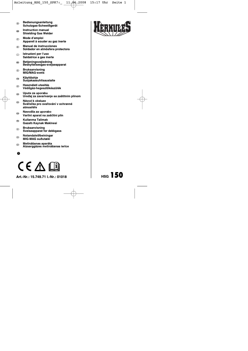 Page n°1 - Manuel utilisateur Herkules HSG 150