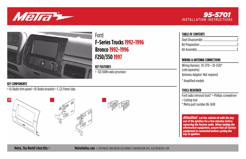 Page n°1 - Guide d'installation Metra 95-5701