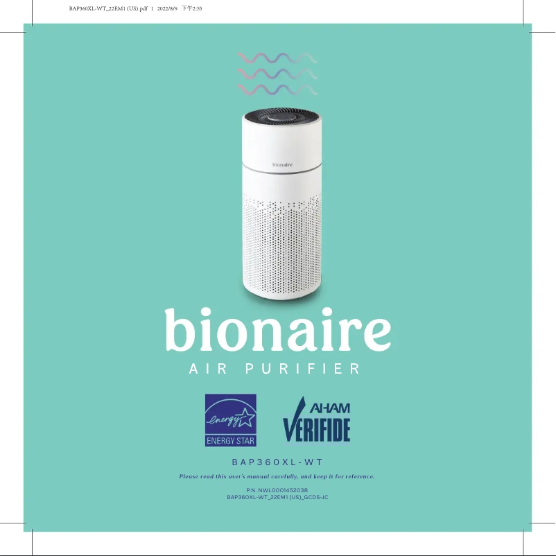 Page n°1 - Manuel utilisateur Bionaire BAP360XL-WT