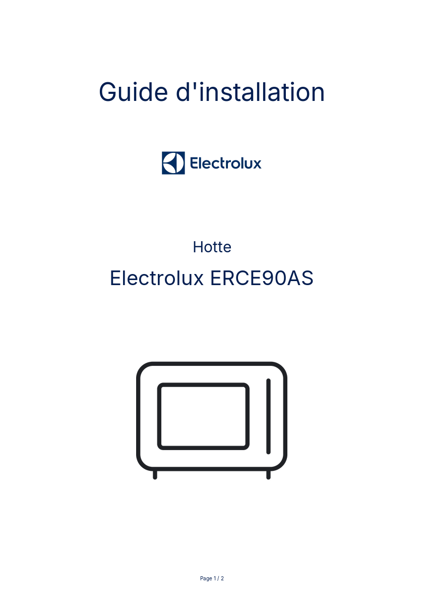 Page n°1 - Guide d'installation Electrolux ERCE90AS