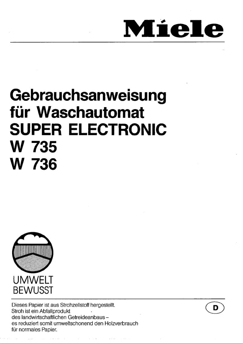 Page 1 de la notice Manuel utilisateur Miele Super Electronic W 736