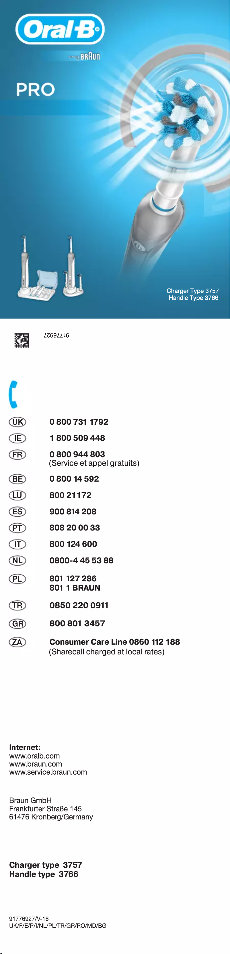 Page 1 de la notice Manuel utilisateur Oral-B PRO 2 2500