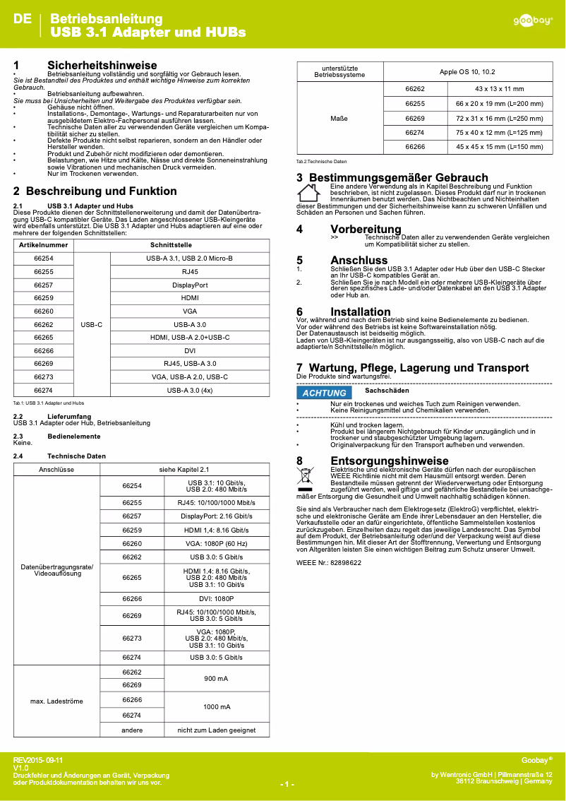 Page 1 de la notice Manuel utilisateur Goobay 66266