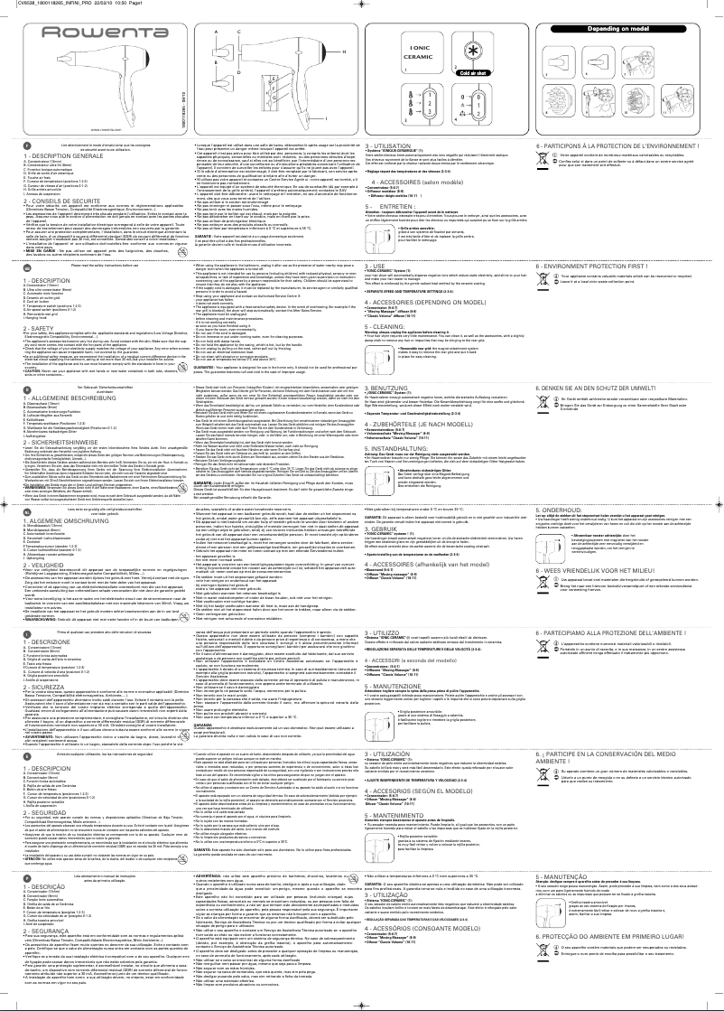 Page 1 de la notice Manuel utilisateur Rowenta CV8538 Infini Pro 2000