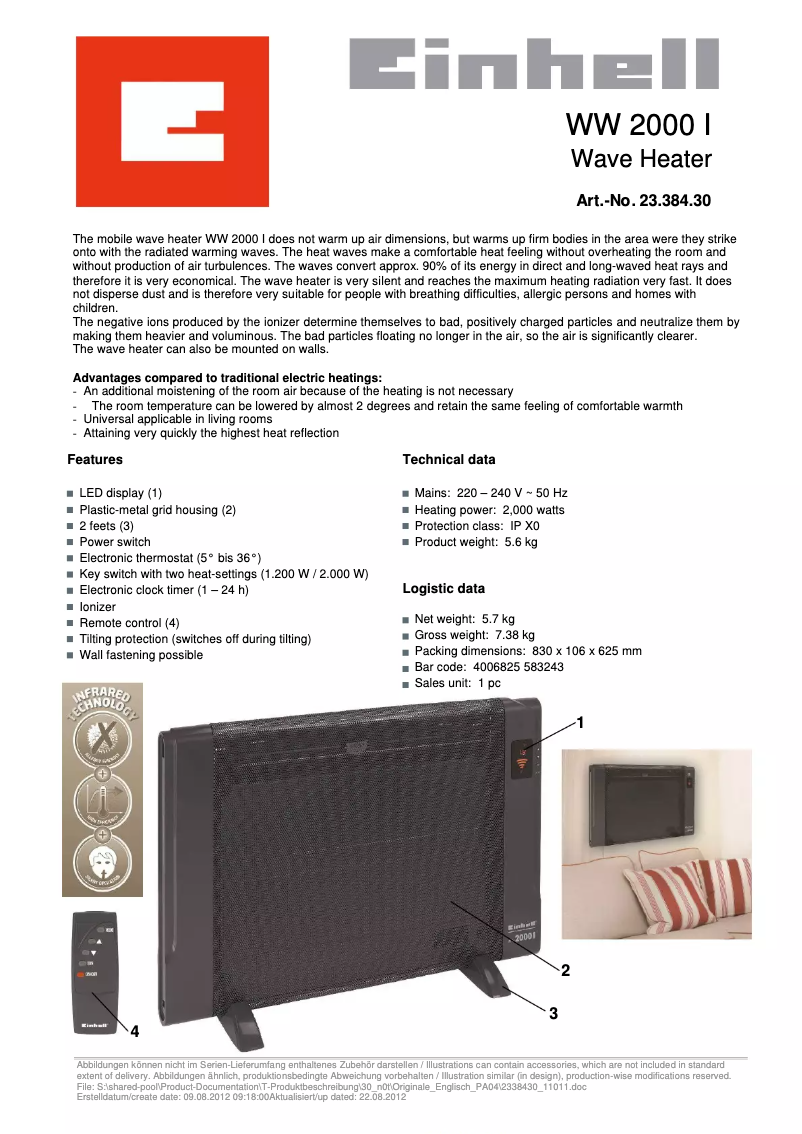 Image de la première page du manuel de l'appareil WW 2000 I