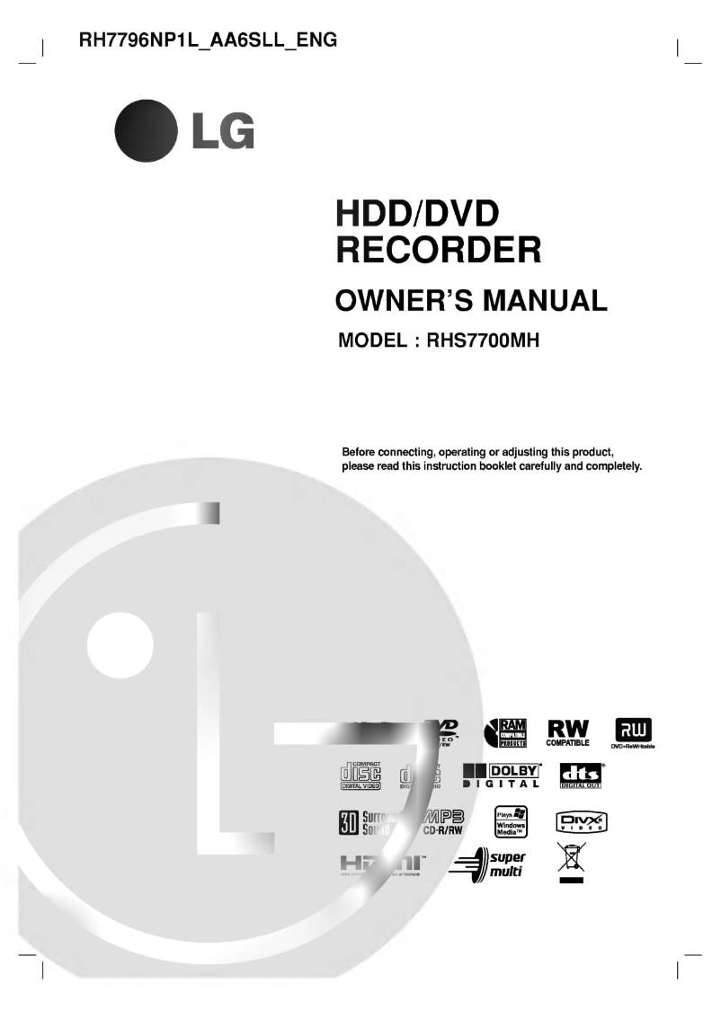 Page n°1 - Manuel utilisateur LG RH7796N