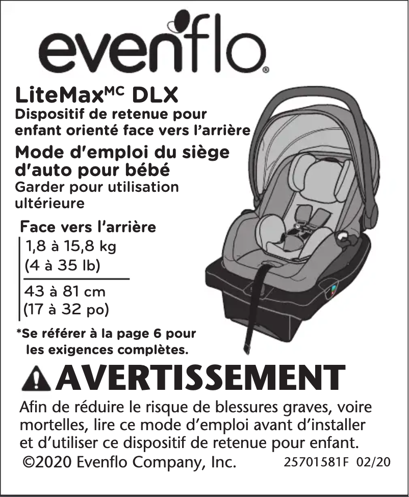 Page n°1 - Manuel utilisateur Evenflo LiteMax DLX