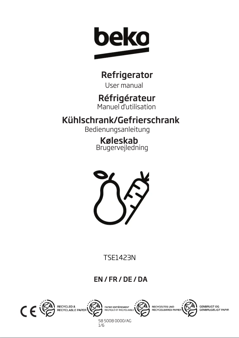 Page 1 de la notice Manuel utilisateur Beko TSE1423N