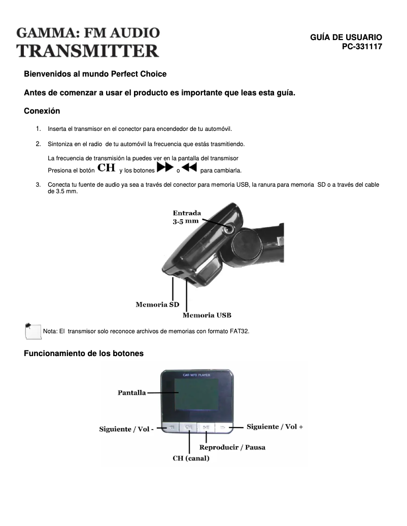 Image de la première page du manuel de l'appareil PC-331117