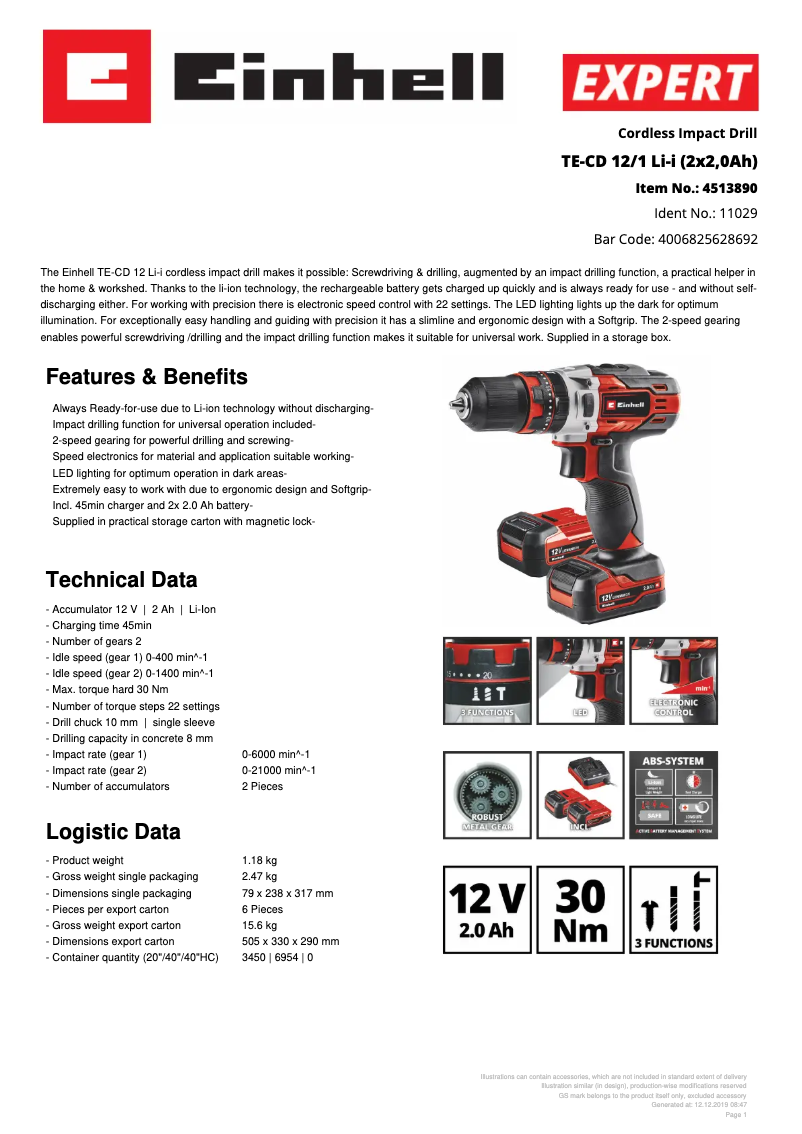 Image de la première page du manuel de l'appareil TE-CD 12/1 Li-i